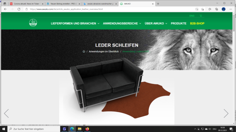 Schwarzes Designersofa neben braunem Lederstück auf weißem Hintergrund