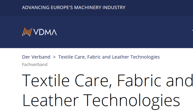 VDMA-Fachverband Textile Care, Fabric and Leather Technologies - Startseite mit Logo und Navigationsmenü