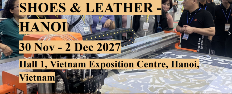 Messestand mit Lederprodukten und Besuchern auf der Shoes & Leather Hanoi Messe vom 30. November bis 2. Dezember 2027 in der Vietnam Exposition Centre