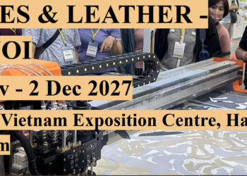 Messestand mit Lederprodukten und Besuchern auf der Shoes & Leather Hanoi Messe vom 30. November bis 2. Dezember 2027 in der Vietnam Exposition Centre
